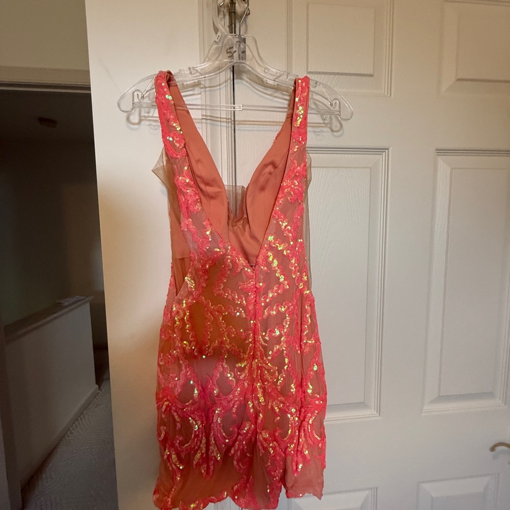 Jovani Neon Pink Mini Dress - Picture 3 of 4